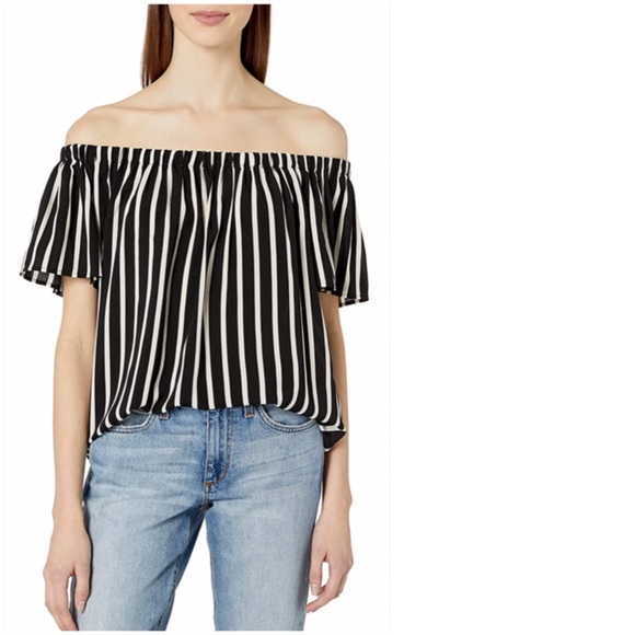 French Connection Vertical Stripe Off the Shoulder Tunic Top and/or Mini Dress - Picture 3 of 8